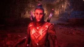 A character stares into the lens in Dragon Age: The Veilguard's photo mode.