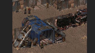 A top down image of a post-apocalyptic base in the original Fallout game.
