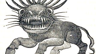 A drawing of a monster with bared teeth