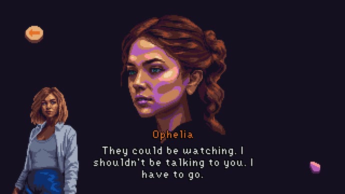 Speaking with a huge talking head named Ophelia in Devil's Hideout.
